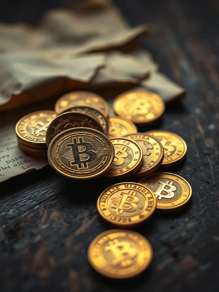 A high-quality macro shot of ancient gold coins and weathere