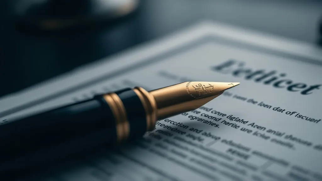 A close up of a fountain pen resting on a detailed legal doc