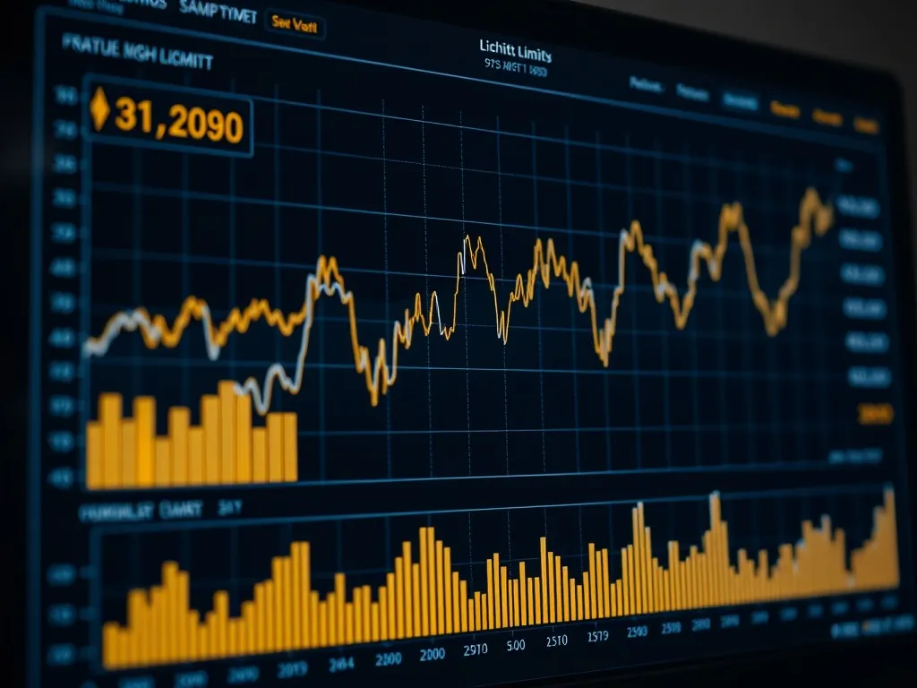 A high-tech digital dashboard showing financial charts, line