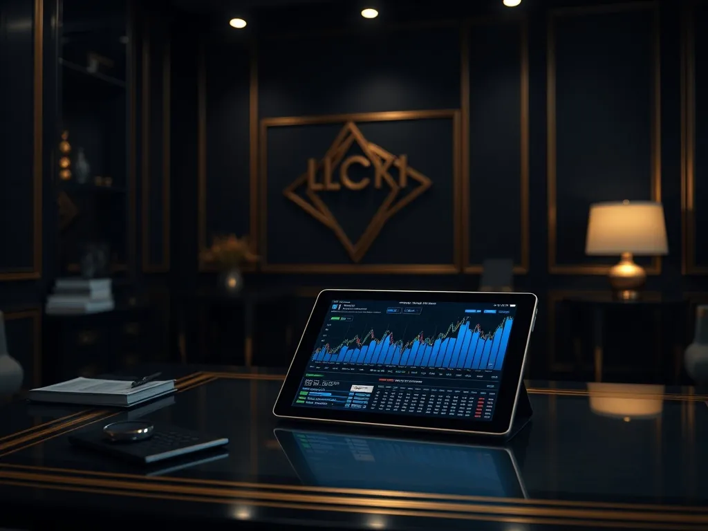 High-end professional dark office setting with a gold-accent