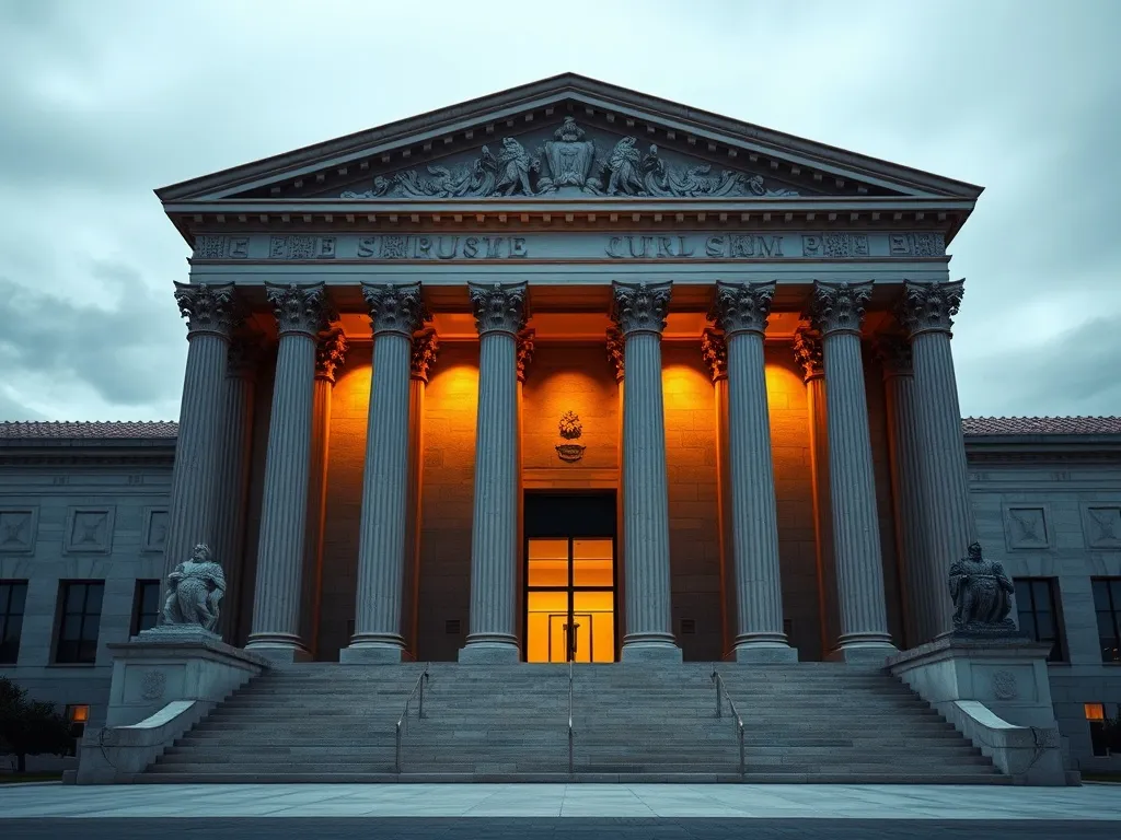 A professional architectural shot of a modern supreme court